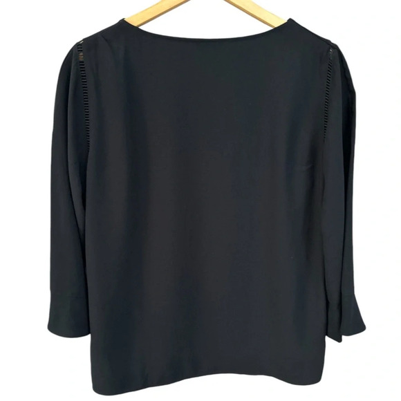 Talbots Size L Black Blouse Shirt With Lace Insets, Zip Side and‎ 3/4 Sleeves - Picture 2 of 8